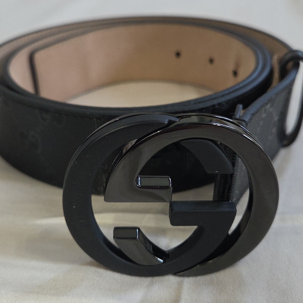 Gucci Black Imprime Monogram GG Belt - Picture 2 of 16
